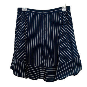 J.Crew Blue White Stripe Silky Poly Lined Ruffle Hem Flare Short Skirt Sz 6